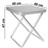 Alu Hocker mit MDF Tischplatte Tablett 40x40x47cm Aluminium Klapphocker Campinghocker Falthocker Angelhocker Campingtisch Wohnmobiltisch Wohnwagentisch klappbar handlicher Beistelltisch