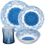 PRODUKTSET - 33411+32996 - Hummelladen Melamingeschirrset Wish Flower + Trinkgläser blau 300ml 4 Personen