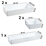 Schubladen Organizer - 6 cm hoch - 5 Teile in 3 Größen - für 40x40 Schublade Aufbewahrungsbox weiß - Ordnungssystem Ordnungsbox Körbchen Box
