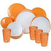 Melamin Geschirr und Acryl Glas Set für 4 Personen - 16 Teile - Campinggeschirr - gelb weiß - mit Trinkglas 630 ml Gläsern - Essgeschirr