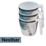 Melamin 6 Tassen 350 ml ideal für Camping - Lagune - Stapelbar - Steingutoptik Trinkbecher Kaffeetasse Kaffeebecher