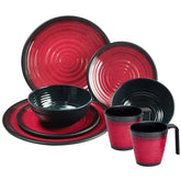 Melamin Camping Geschirr Set für 2 Personen - mit Tellern und Stapel-Tassen - 8 Teile - Blau-Schwarz Steingut Optik Campinggeschirr - Outdoor Tafelgeschirr Wohnwagen Wohnmobil Geschirrset