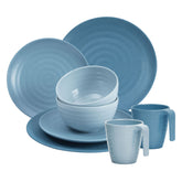 Melamin Camping Geschirr Set für 2 Personen - Tellern und Tassen - 8 Teile - Blau mit Oberflächenstruktur Campinggeschirr - Outdoor Tafelgeschirr Wohnwagen Wohnmobil Geschirrset