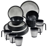 Melamin Geschirr Set für 6 Personen Grau Granit-Optik 24 Teile - mit Stapeltassen - Campinggeschirr Geschirrset Tafelgeschirr - Spülmaschinengeeignet Tableware Outdoor Camping