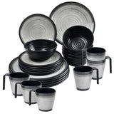 Melamin Geschirr Set für 6 Personen Grau Granit-Optik 24 Teile - mit Stapeltassen - Campinggeschirr Geschirrset Tafelgeschirr - Spülmaschinengeeignet Tableware Outdoor Camping