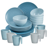 Melamin Camping Geschirr Set für 6 Personen - Tellern und Tassen - 24 Teile - Blau mit Oberflächenstruktur Campinggeschirr - Outdoor Tafelgeschirr Wohnwagen Wohnmobil Geschirrset
