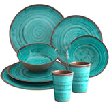 Melamin Geschirr Set für 2 Personen Steingut Optik aqua-grün 8 Teile - mit Tellern und Bechern - Campinggeschirr