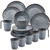 Melamin Geschirr Set für 6 Personen Steingut Optik grau 24 Teile - mit Tellern und Tassen - Campinggeschirr