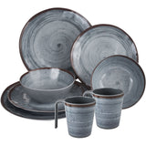 Melamin Geschirr Set für 2 Personen Steingut Optik grau 8 Teile - mit Tellern und Tassen - Campinggeschirr