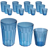 12 Stück Camping Trinkglas BLAU für 4 Personen - 250, 450 und 630ml - bruchfest Campingglas Set - Kunststoff Party Picknick Kinder Wasserglas
