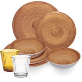 Melamin Geschirr Set Bambi Braun für 2 Personen - 8 Teile mit farblich passenden Trinkgläsern 360 ml Acryl Steingutoptik Campinggeschirr