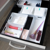 Schminktisch Schubladen Organizer Set - 10 Teile - Ordnungssystem - weiß - 5 cm hoch - 55x58 cm Boxen in 3 Größen - Aufbewahrungsbox Box Schubladeneinsatz