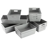 Schminktisch Schubladen Organizer Set - 12 Teile - Ordnungssystem - grau - 5 cm hoch - Boxen in 2 Größen Aufbewahrungsbox Box - Schubladeneinsatz 75x38 cm
