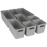 8 Teile Organizer Set - 10 cm hoch - grau - Boxen in 3 Größen - Schubladeneinsatz passend für Schubladen von 30 x 50 cm
