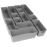 13 Teile Organizer Set - 10 cm hoch - grau - Boxen in 3 Größen - Schubladeneinsatz passend für Schubladen von 40 x 60 cm