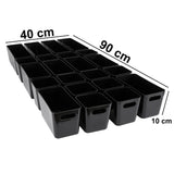 22 Teile Organizer Set - 90x40x10cm - in 3 Größen - schwarz - Schubladeneinsatz