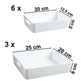 Schubladen Ordnungssystem - 6 cm hoch - 9 Teile - in 2 Größen - für 50x60cm Schublade Aufbewahrungsbox weiß - Organizer