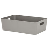 Ordnungsbox - taupe - Lederoptik - 39,5 x 24,5 cm - Schubladenorganizer Ordnungskorb Organizerbox - Ordnungssystem Kunststoff - Aufbewahrung Bad Korb Schrank Schreibtisch Kiste