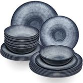 Melamin Geschirr Set Jesolo Grau für 6 Personen - 18 Teile - Steingutoptik Spülmaschinengeeignet Campinggeschirr