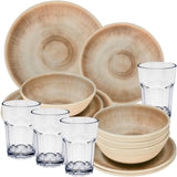PRODUKTSET - 30514+30663 - Hummelladen Melamingeschirrset Jesolo Sand mit Trinkglas 400ml 4 Personen