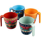 Melamin Tassen 350 ml ideal für Camping 4 Personen - Toskana MIX - BUNT - Stapelbar - Steingutoptik Mandala Trinkbecher Kaffeetasse Kaffeebecher