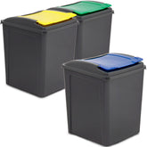 3x 50 Liter Mülltonne Schwarz Recyclingtonne 40x40x50cm mit abnehmbarem Klappdeckel - Küche Mistkübel Trash Bin Gelber Sack Groß Küchenabfalleimer Papiermülleimer