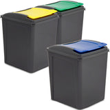 3x 50 Liter Mülltonne Schwarz Recyclingtonne 40x40x50cm mit abnehmbarem Klappdeckel - Küche Mistkübel Trash Bin Gelber Sack Groß Küchenabfalleimer Papiermülleimer