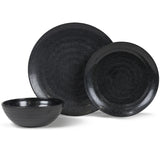 Melamin Camping Geschirr Set für 6 Personen Steingut Optik schwarz - 18 Teile - mit Tellern und Schälchen Campinggeschirr