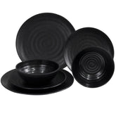 Melamin Camping Geschirr Set für 2 Personen Steingut Optik schwarz - 6 Teile - mit Tellern und Schälchen Campinggeschirr