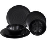 Melamin Camping Geschirr Set für 2 Personen Steingut Optik schwarz - 6 Teile - mit Tellern und Schälchen Campinggeschirr