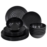 Melamin Camping Geschirr Set für 6 Personen Steingut Optik schwarz - 18 Teile - mit Tellern und Schälchen Campinggeschirr
