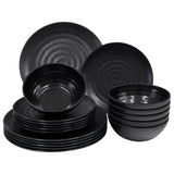 Melamin Camping Geschirr Set für 6 Personen Steingut Optik schwarz - 18 Teile - mit Tellern und Schälchen Campinggeschirr
