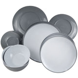 Melamin Geschirr Set für 4 Personen - 16 Teile - grau weiß - mit Trinkglas grau 300ml Campinggeschirr Camping Geschirr