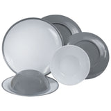 Melamin Geschirr Set für 2 Personen - 8 Teile - grau weiß - mit Trinkglas klar 450ml Campinggeschirr Camping Geschirr