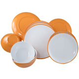 Melamin Geschirr und Acryl Glas Set für 4 Personen - 16 Teile - Campinggeschirr - gelb weiß - mit Trinkglas 360 ml klar Gläsern - Essgeschirr