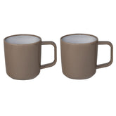 2x 90 Grad Camping Tassen aus ABS-Kunststoff Set Non-Slip Antirutsch 2 Tassen je 350 ml - braun weiß 2 Personen Picknick Camping Outdoor Wohnwagen Wohnmobil Geschirr