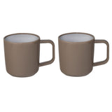2x 90 Grad Camping Tassen aus ABS-Kunststoff Set Non-Slip Antirutsch 2 Tassen je 350 ml - braun weiß 2 Personen Picknick Camping Outdoor Wohnwagen Wohnmobil Geschirr