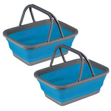2x Faltbarer Schüssel mit Tragehenkel - rechteckig - 18 Liter - 46x34x19 cm gefaltet 5,5 cm hoch - blau - Waschschüssel Spülschüssel Wasserschüssel - Kunststoff Spüle