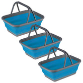 3x Faltbarer Schüssel mit Tragehenkel - rechteckig - 10 Liter - 38x29x15 cm gefaltet 5 cm hoch - blau - Waschschüssel Spülschüssel Wasserschüssel - Kunststoff Spüle