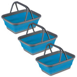 3x Faltbarer Schüssel mit Tragehenkel - rechteckig - 10 Liter - 38x29x15 cm gefaltet 5 cm hoch - blau - Waschschüssel Spülschüssel Wasserschüssel - Kunststoff Spüle