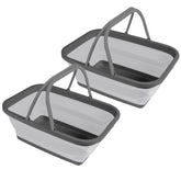2x Faltbarer Schüssel mit Tragehenkel - rechteckig - 10 Liter - 38x29x15 cm gefaltet 5 cm hoch - grau - Waschschüssel Spülschüssel Wasserschüssel - Kunststoff Spüle