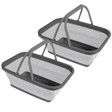 2x Faltbarer Schüssel mit Tragehenkel - rechteckig - 10 Liter - 38x29x15 cm gefaltet 5 cm hoch - grau - Waschschüssel Spülschüssel Wasserschüssel - Kunststoff Spüle