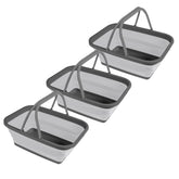 3x Faltbarer Schüssel mit Tragehenkel - rechteckig - 10 Liter - 38x29x15 cm gefaltet 5 cm hoch - grau - Waschschüssel Spülschüssel Wasserschüssel - Kunststoff Spüle