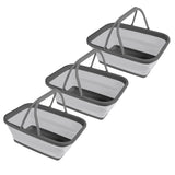 3x Faltbarer Schüssel mit Tragehenkel - rechteckig - 10 Liter - 38x29x15 cm gefaltet 5 cm hoch - grau - Waschschüssel Spülschüssel Wasserschüssel - Kunststoff Spüle