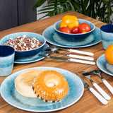 Melamin Geschirr Set Adria Blue für 2 Personen - 6 Teile Blau - Steingutoptik Essgeschirr Campinggeschirr Camping