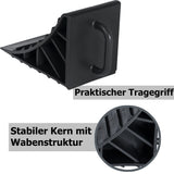 2x Unterlegkeile 15x10x9 cm für PKW Wohnmobil Wohnwagen aus Kunststoff mit Griff Bremskeil Keil Camping Zubehör Schwarz Parkhilfe Einparkhilfe Parkstopper Standkeil Auto Parken Anhänger