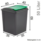 4x 50 Liter Mülltonne Schwarz-Gelb-Blau-Grün-Rot Recyclingtonne 40x40x50cm mit abnehmbarem Klappdeckel - Küche Mistkübel Trash Bin Gelber Sack Groß Küchenabfalleimer Papiermülleimer