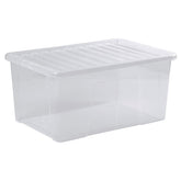 AUFBEWAHRUNGSBOX 90 Liter - Aufbewahrungsbox mit Deckel - 71x47x33cm - transparent klar - stapelbar - Kunststoff Box Stapelkiste Unterbettkommode Büro