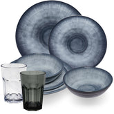 Melamin Geschirr Set Jesolo Grau für 2 Personen - 8 Teile - mit farblich passenden Trinkgläsern 400ml aus Acryl Campinggeschirr Geschirrset Tafelgeschirr Camping Melamingeschirr bunt