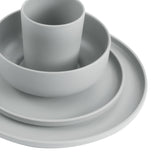 Melamin Geschirr Set mit steilem Rand für 4 Personen - 20 Teile - Campinggeschirr mit Trinkglas klar 450 ml - grau